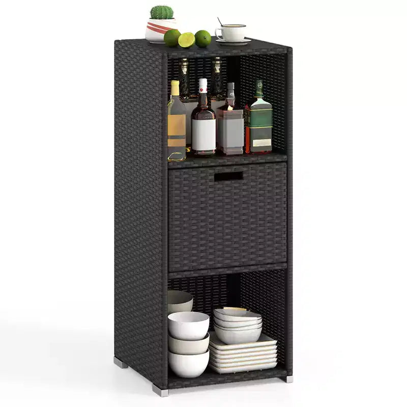 Costway Outdoor Storage Cabinet with Storage Shelves & Removable Drawer for Porch Mix Brown/Black/Gray