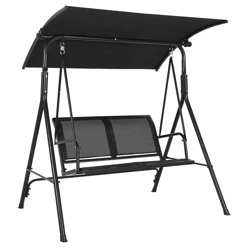 2-Seat Deluxe Outdoor Patio Porch Swing with Weather Resistant Steel Frame, Adjustable Tilt Canopy