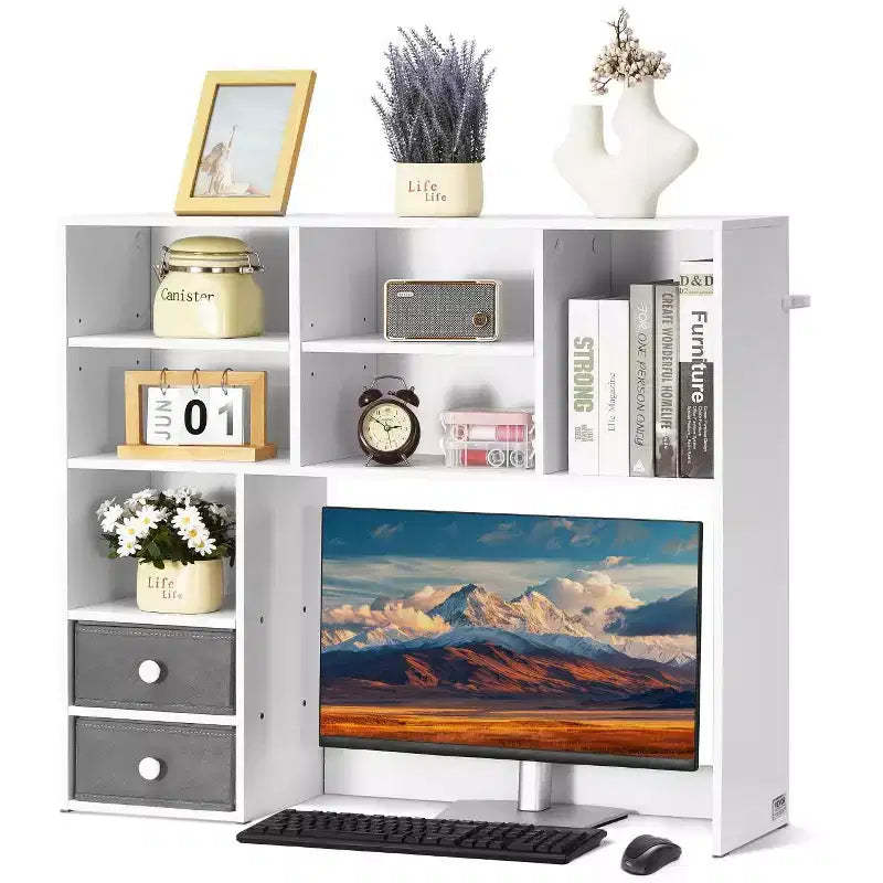 Desktop Bookshelf, 3-Tier Desktop Storage Organizer, 37 X 10 X 31.1 Office Storage Rack Wood Display Shelf