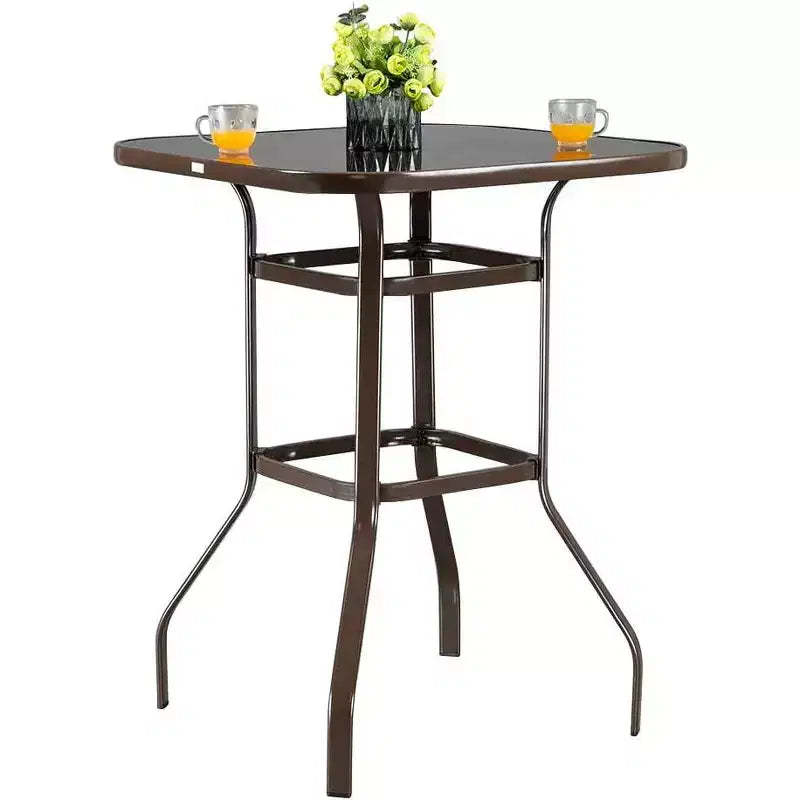 VINGLI 32 Indoor-Outdoor Bar Height Table, Square Tempered Glass Metal Table for Patio, Backyard, Poolside and Garden