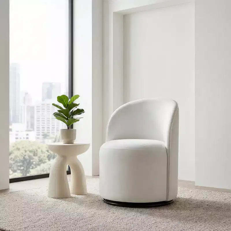 FurnitureR Beige Velvet Swivel Dining Chair, 360 Rotating Upholstered Accent Chair with Curved Back, Modern Armless Kitchen or Vanity Chair