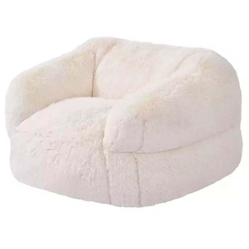 Bean Bag Sofa Chair with Armrests Plush Faux Fur Cover and High-Density Foam Filling Beige