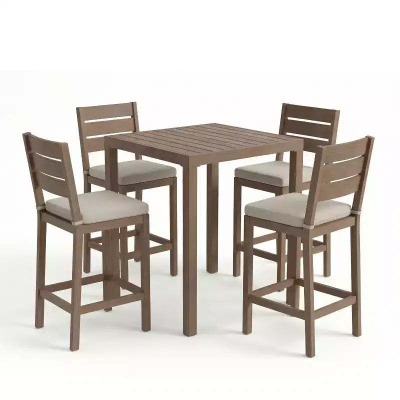 Martha Stewart Bedford 3 Piece Aluminum Patio Set, 2 Bar Stools with Cushions, 35.5 Square Patio Table
