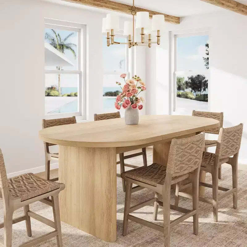 Acekool Rustic Farmhouse Oval Dining Table for 6-8, Wooden Kitchen Dining Room Table with Rounded Base, Natural Wood