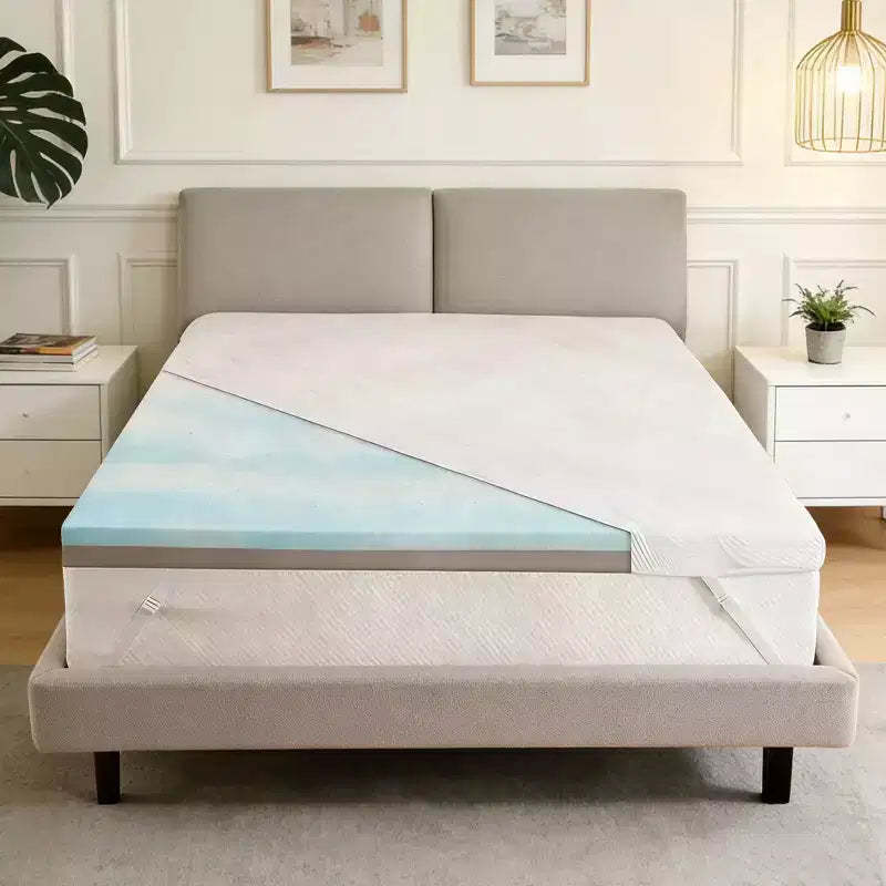Dyonery Full Size Cooling Gel Memory Foam Mattress Topper  3 Inch Extra Firm with Ice Silk Bamboo Cover for Back Pain Relief