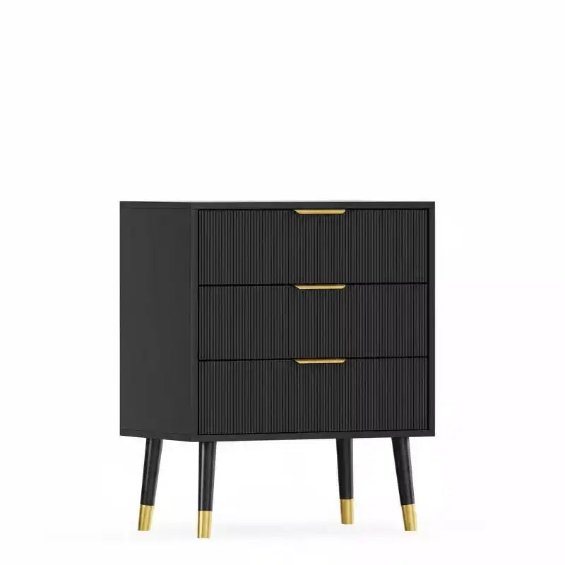 Modern Fluted 3 Drawer Dresser Black, Wood Storage Cabinet with Metal Handles, Accent Chest for Bedroom Hallway Living Room Closet