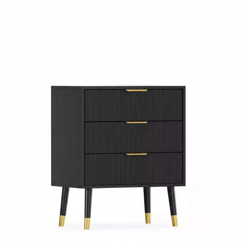 Modern Fluted 3 Drawer Dresser Black, Wood Storage Cabinet with Metal Handles, Accent Chest for Bedroom Hallway Living Room Closet