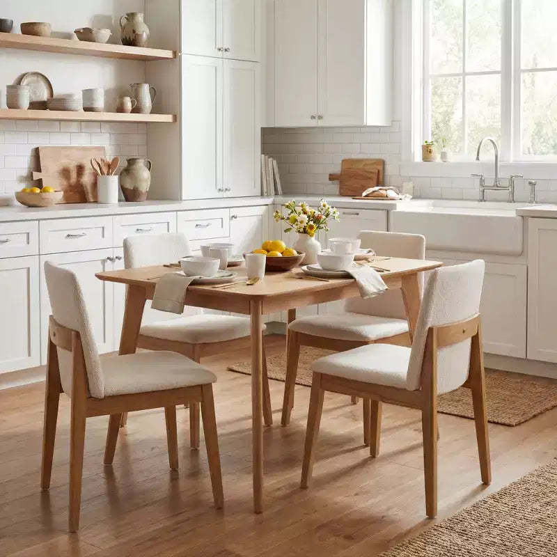 Christopher Knight Home Isolde 5 Piece Mid-Century Modern Rubberwood Fabric Upholstered Dining Set