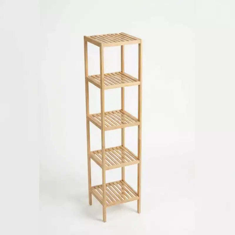 5-Tier Bamboo Shelf, Narrow Plant Stand with Slatted Shelves, Natural Wood for Bathroom, Kitchen, Living Room