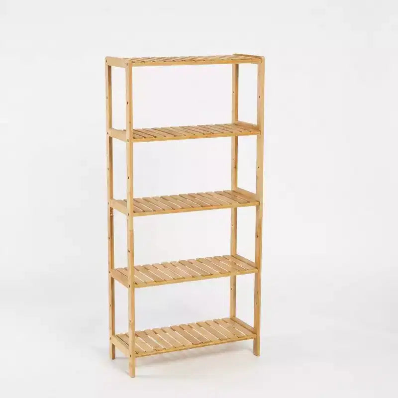 5-Tier Bamboo Shelf  Wide Narrow Plant Stand with Slatted Shelves, Natural Wood Storage Rack for Bathroom, Living Room, Kitchen, Bedroom