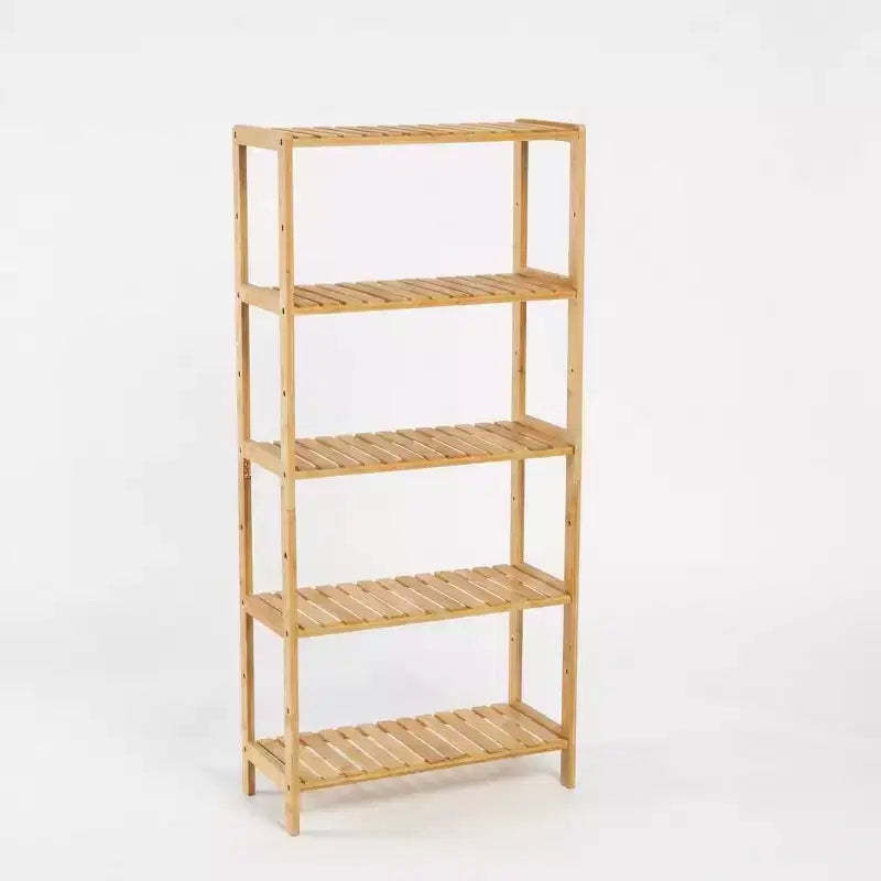 5-Tier Bamboo Shelf  Wide Narrow Plant Stand with Slatted Shelves, Natural Wood Storage Rack for Bathroom, Living Room, Kitchen, Bedroom