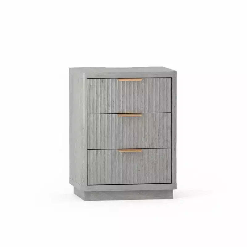 Mid Century Fluted Nightstand with 3 Drawers, Wood Bedside Table with Curved Edges, Modern End Table for Bedroom or Living Room
