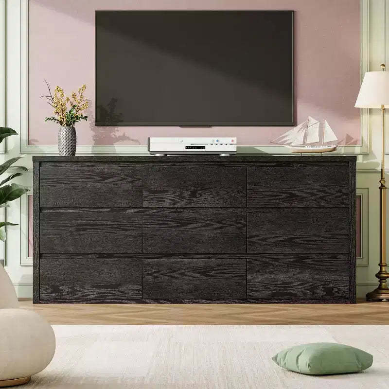 9-Drawer Wide Modern Wood Dresser - Large Chest of Drawers for Bedroom, Living Room & Entryway Storage Organizer
