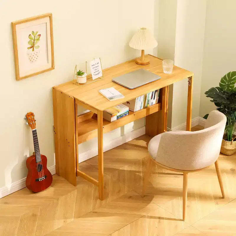 Bamboo Folding Desk, Space-Saving Computer Desk for Small Spaces, Foldable Study Table for Bedroom Home Office