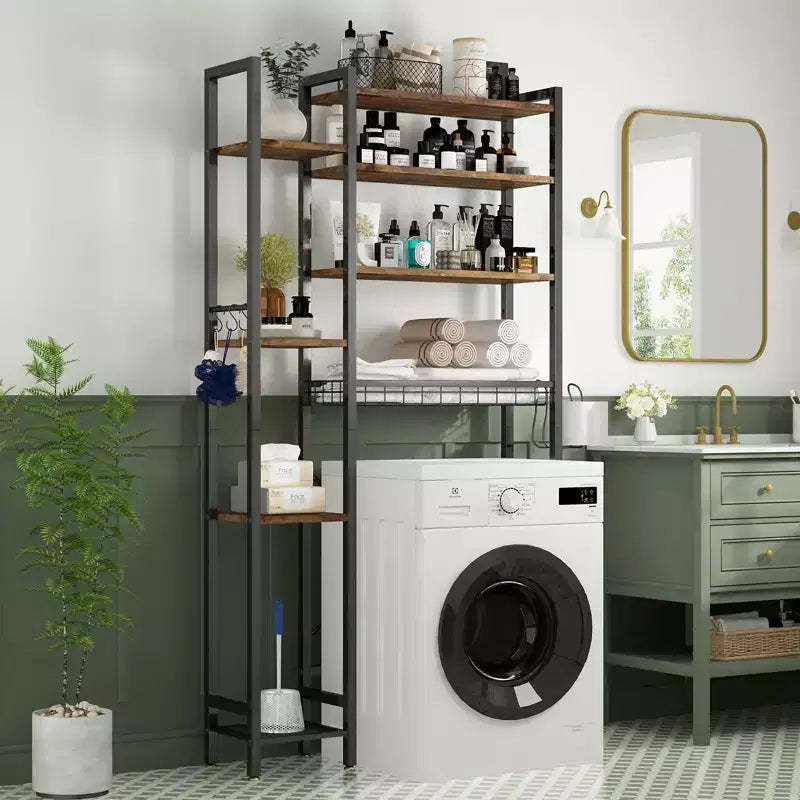 8-Tier Over The Toilet Storage with Side Rack, Over Toilet Storage Rack with Adjustable Shelf & Drain Basket