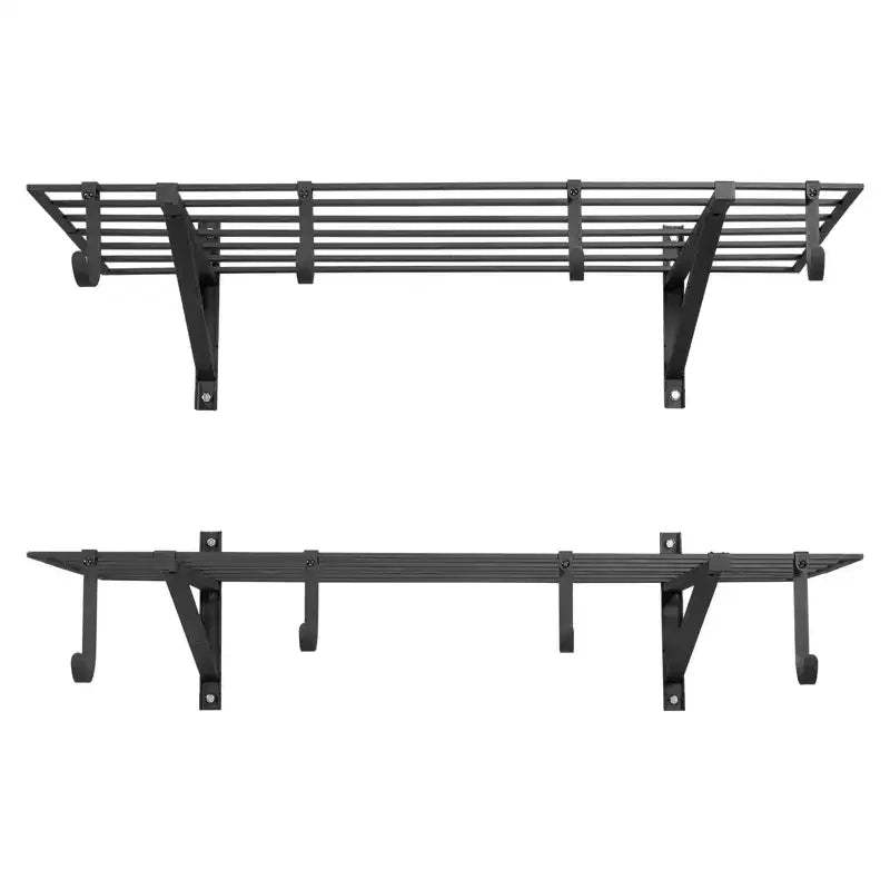 VEVOR 2-Tier Wall Garage Shelving, 2 x 4 ft Steel Wall Mounted Shelving Unit with Hooks, 24 x 48 Inch Per Shelf, 520 lbs Total Weight Capacity, Black