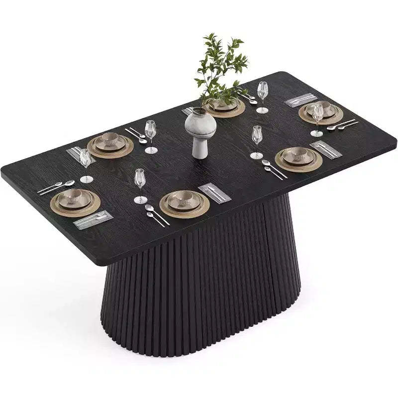 Lantine 59-Inch Farmhouse Dining Table for 4-6, Rectangular Kitchen Table with Metal Base for Dining Room, Kitchen, Living Room, Black