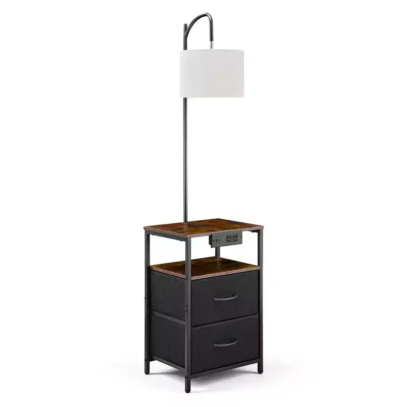 VEVOR Floor Lamp with Table, 2-Tier End Table with 2 Drawers and 3 Color Temperature Lighting,Modern Side Nightstand Bedside Desk with USB,Brown&Black