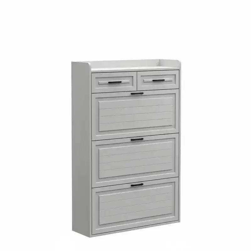 Narrow Freestanding Shoe Cabinet with 3 Flip Compartments and 2 Drawers, Space-Saving Entryway Organizer with Closed Storage