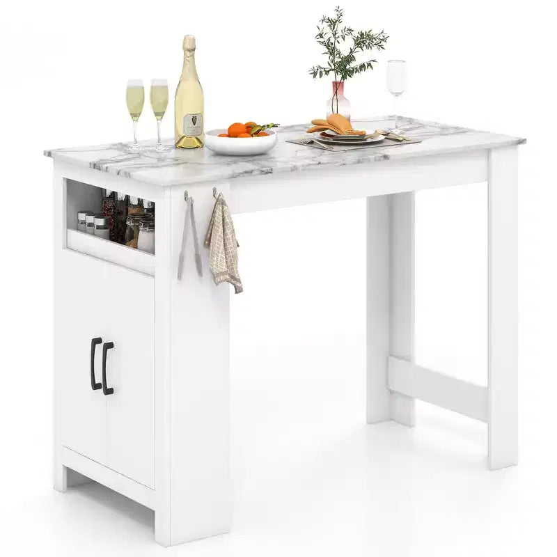Costway 47 Long Counter Height Table Bar Table Faux Marble Pub Table w/ Cabinet