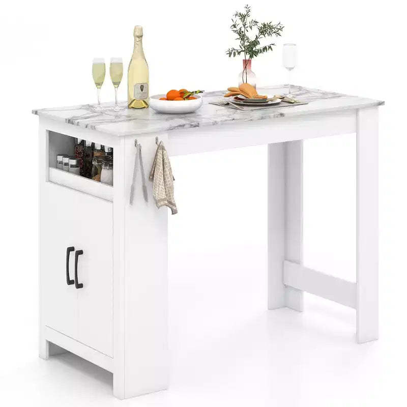 Costway 47 Long Counter Height Table Bar Table Faux Marble Pub Table w/ Cabinet