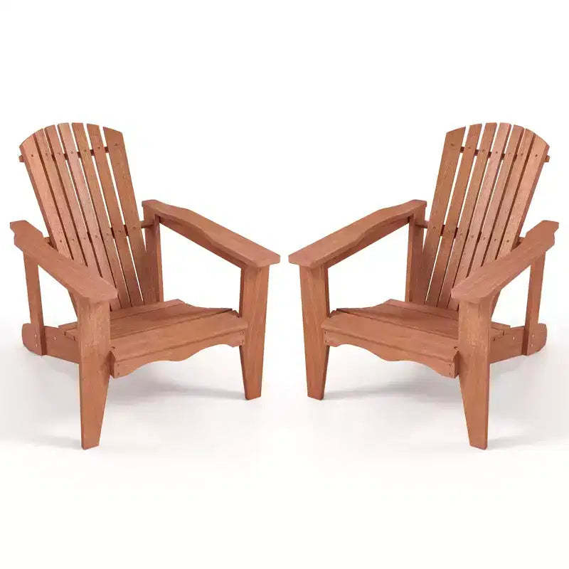 Costway 2PCS Solid Wood Garden Chair w/ High Backrest Wide Armrests & Contoured Seat