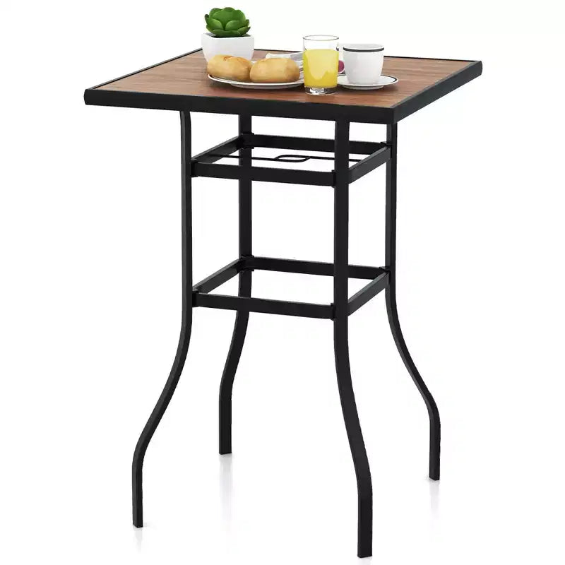 Costway 27.5 Inches Patio Bar Table 1.5 Umbrella Hole Metal Frame for Garden Outdoor