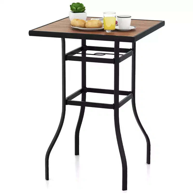 Costway 27.5 Inches Patio Bar Table 1.5 Umbrella Hole Metal Frame for Garden Outdoor