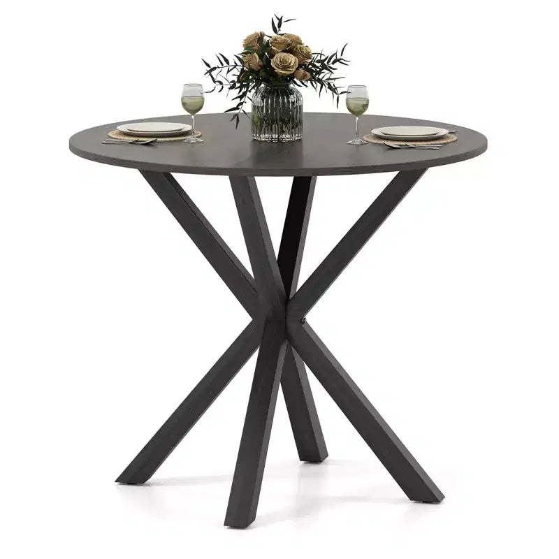 Costway 36 Round Farmhouse Dining Table for 4 w/Stable Intersecting Pedestal Base Black