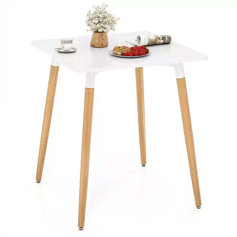 Costway Square Dining Table Farmhouse Minimalist Dinner Table w/ Sturdy Metal Legs