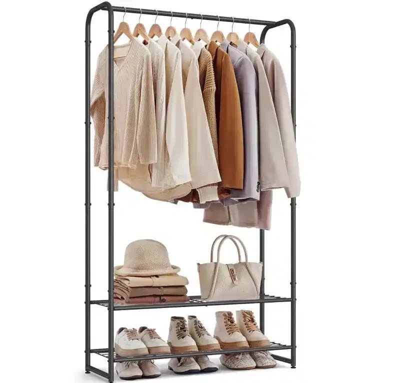 Wardrobe Closet,Portable Clothes Rack with 4 Tiers Shelves,Freestanding Steel Clothing Rack Suitable for Cloakrooms,Bedrooms,Entrances,etc.Black