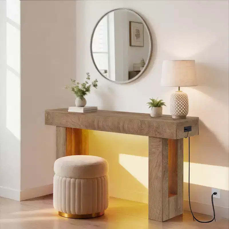 Rustic Farmhouse Console Table  63 Long Wooden Rectangula Sofa Table, for Home Office