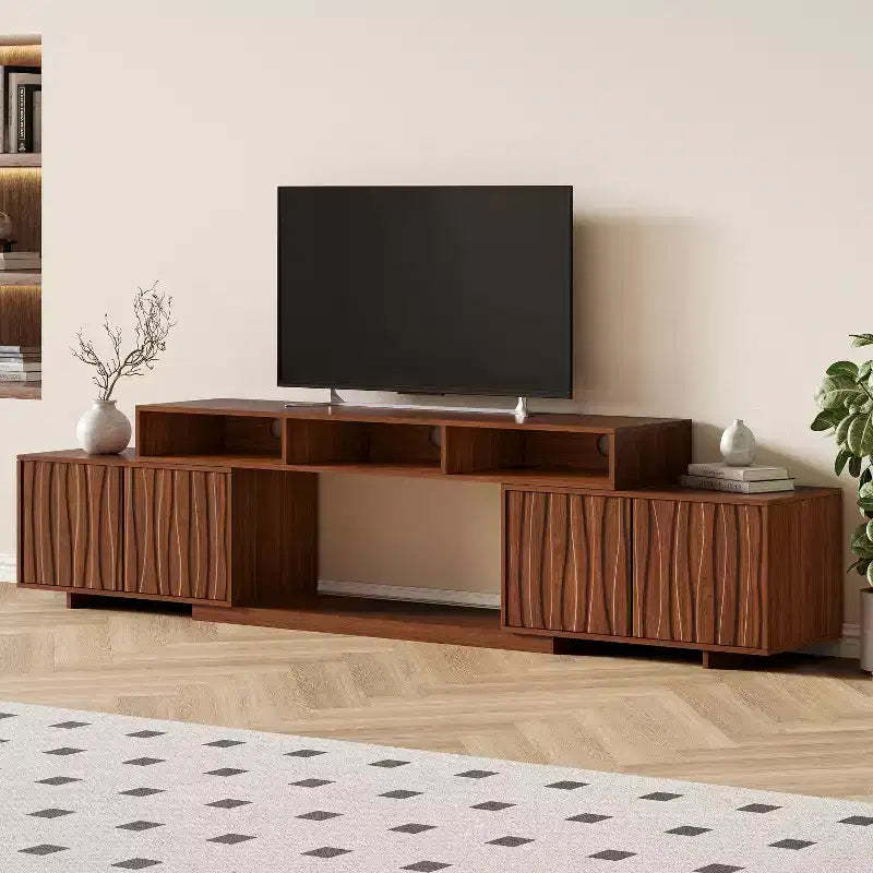ATJafurn 62.9-98.4 Brown Expandable TV Stand, Wooden Media Console for Living Room, Mid Century Modern Entertainment Center with Storage