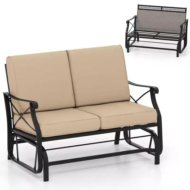Costway Outdoor 2-Person Glider Rocking Chair Loveseat w/Thick Cushions & Metal Frame