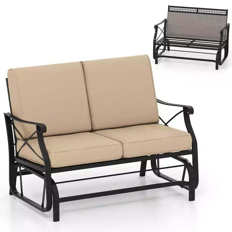 Costway Outdoor 2-Person Glider Rocking Chair Loveseat w/Thick Cushions & Metal Frame