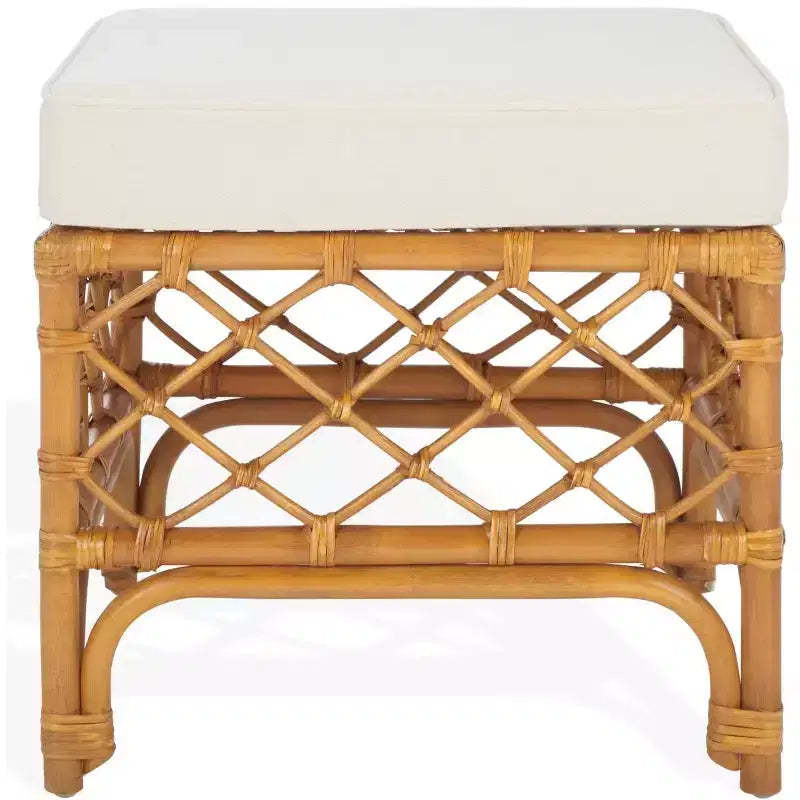 Cherilynn Rattan Pole Ottoman - CWK3020 - Natural/White - Safavieh Couture