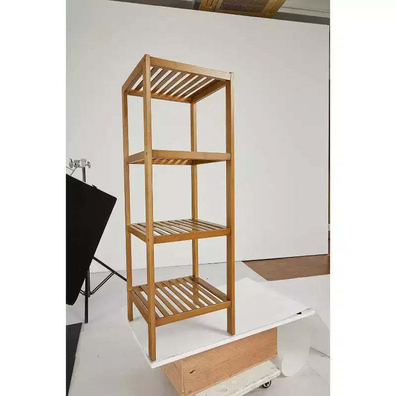 4-Tier Bamboo Shelf Narrow Bathroom Shelf, Natural Wood Plant Stand Standing Towel Rack Corner Rack for Bathroom Entryway Bedroom Kitchen Sunroom