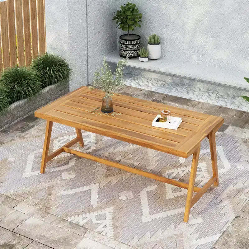 Outdoor Acacia Wood Dining Table for 46, Modern Patio Dining Table, Weather-Resistant Wooden Table for Backyard, Garden-Panipeachy