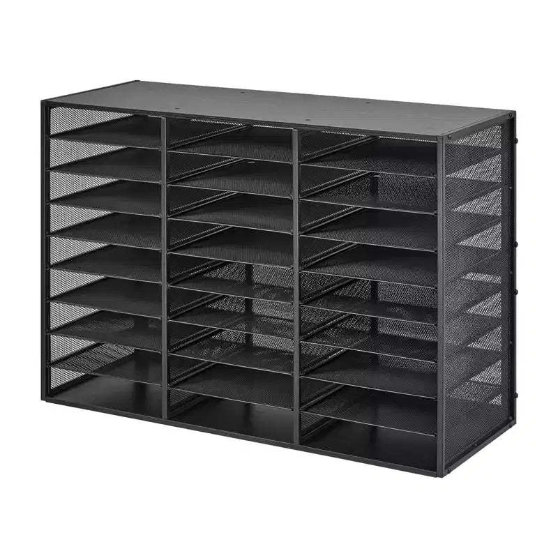 VEVOR Literature Organizer, 27 Compartments Metal Office Mailbox with Detachable Wire Mesh, Mailbox Sorter with Wooden Top, Black
