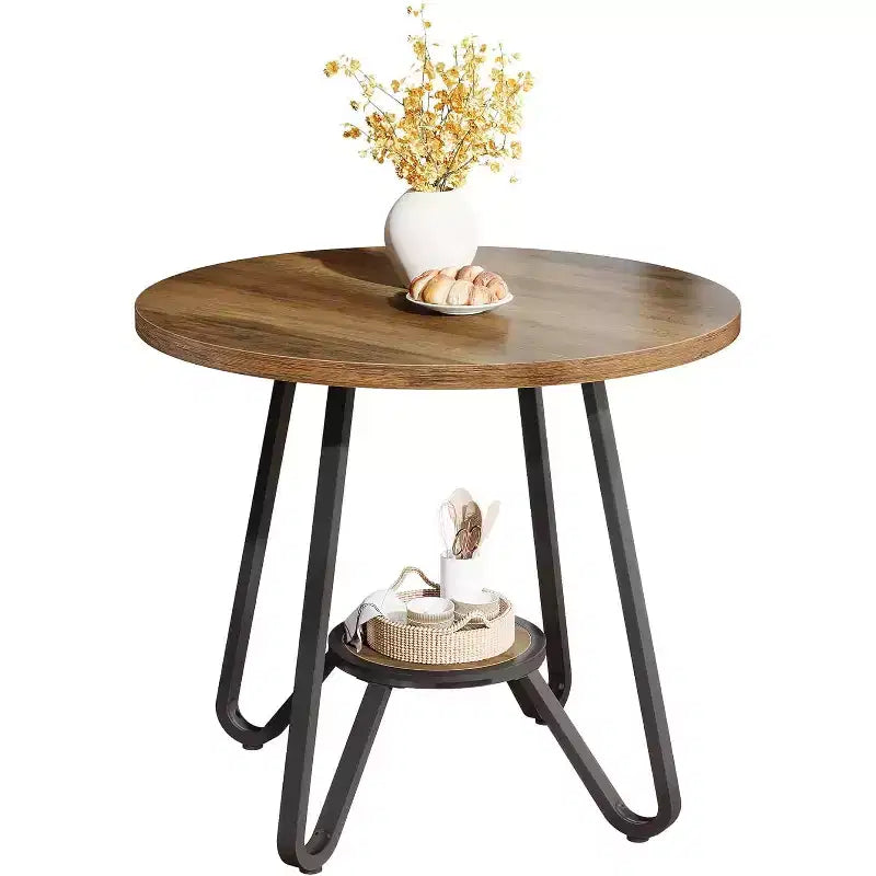 Lantine 31.5 Round Dining Table for 2 with Double Shelves, Small Kitchen Dinner Table for Dining Room, Apartment, Small Space