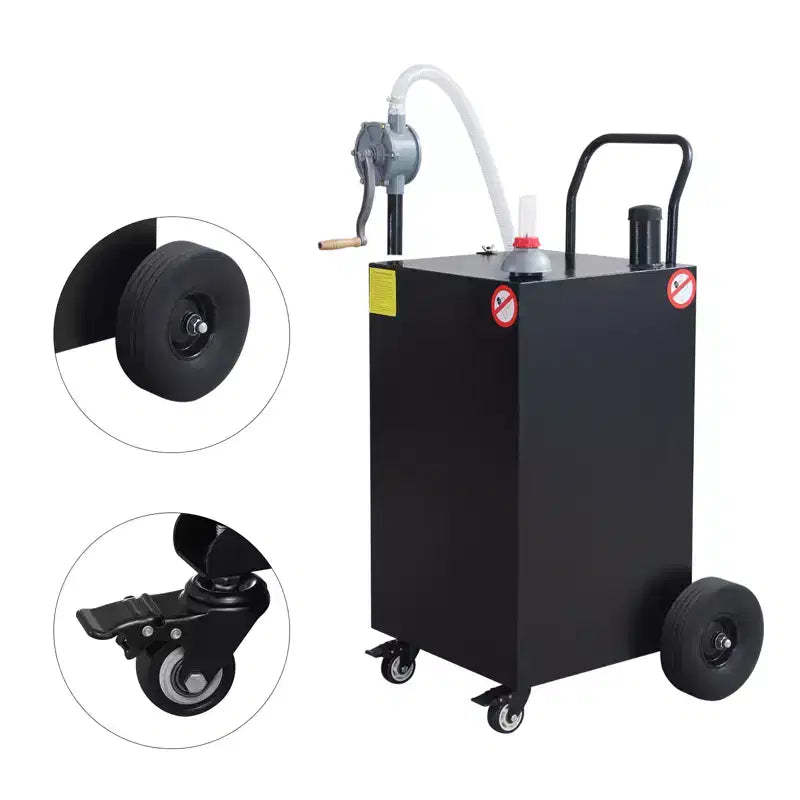 30 Gallon Portable Gas Caddy, Fuel Tank Cart with Pump & 8-Ft Hose, Flat-Free Tires, for Diesel & Kerosene