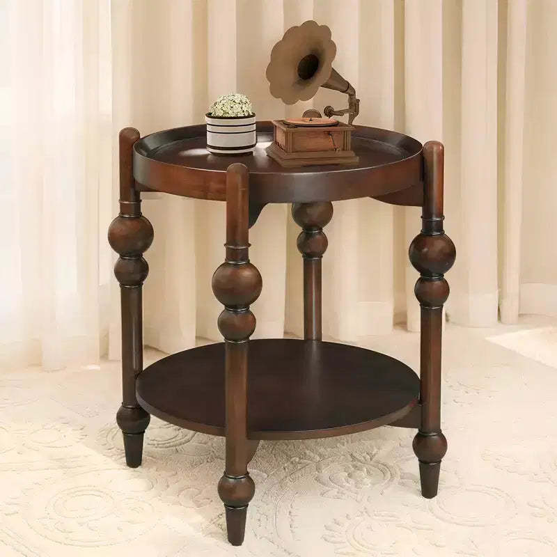 GDFStudio Violet Classic Solid Wood Round Side Table with Lower Shelf
