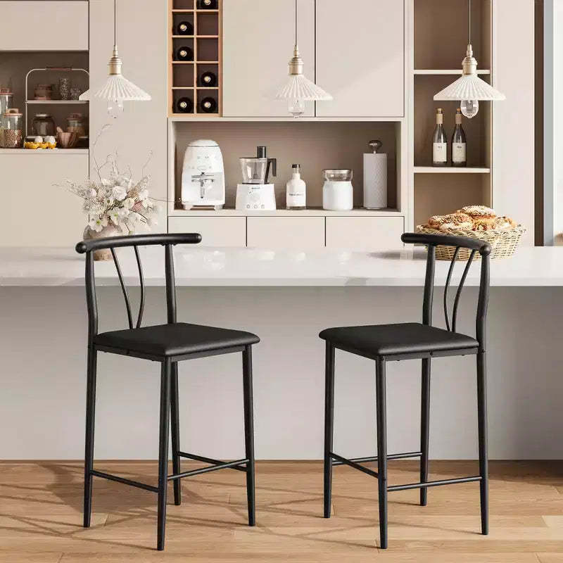 Acekool Black 25 Inch Counter Height Bar Stools Set of 4 PU Leather U Shaped Back Metal Chairs for Kitchen Island