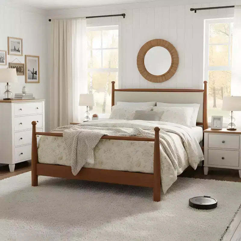 Christopher Knight Home Johnny Vintage Poplar Bed Frame with Upholstered Headboard