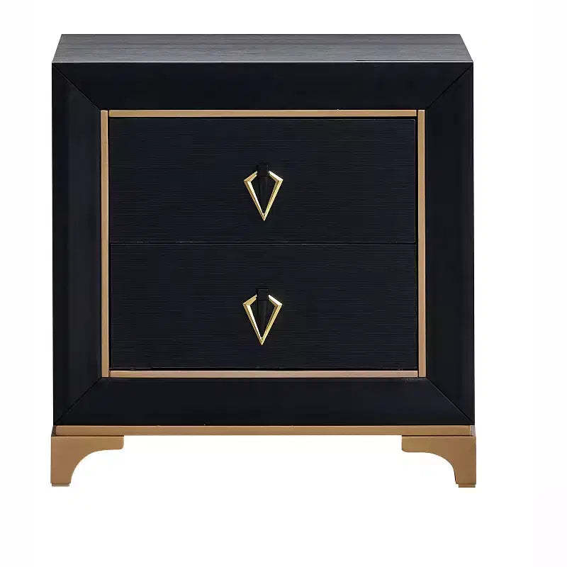 Passion Furniture Kramer Black and Gold 2-Drawer 24 in. W Nightstand