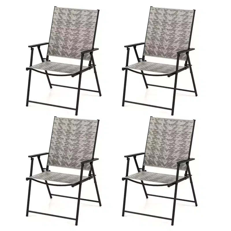 Costway Set of 4 Folding Chairs w/ Armrests Metal Frame for Garden No Assembly Patio