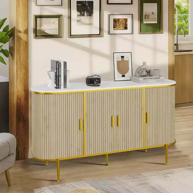 59 Mid Century Modern Fluted Console Cabinet, Sideboard Buffet Cabinet with Metal Legs & Ample Storage, Ideal for Dining Room, Living Room