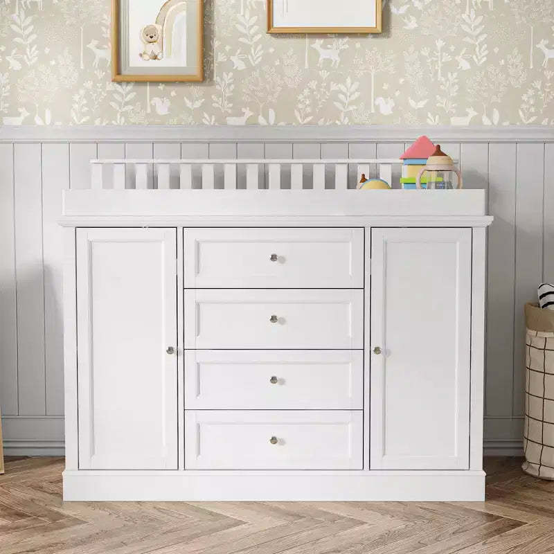Famapy White Changing Table Dresser  Spacious Nursery Organizer with Drawers & Cabinets for Diapers, Clothes & Toys