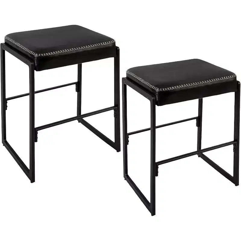 26-Inch Mid-Century Bar Stools Set of 2, Modern Synthetic Leather Counter Height Stools with Stitching for Kitchen Island, Dining Room & Home Bar
