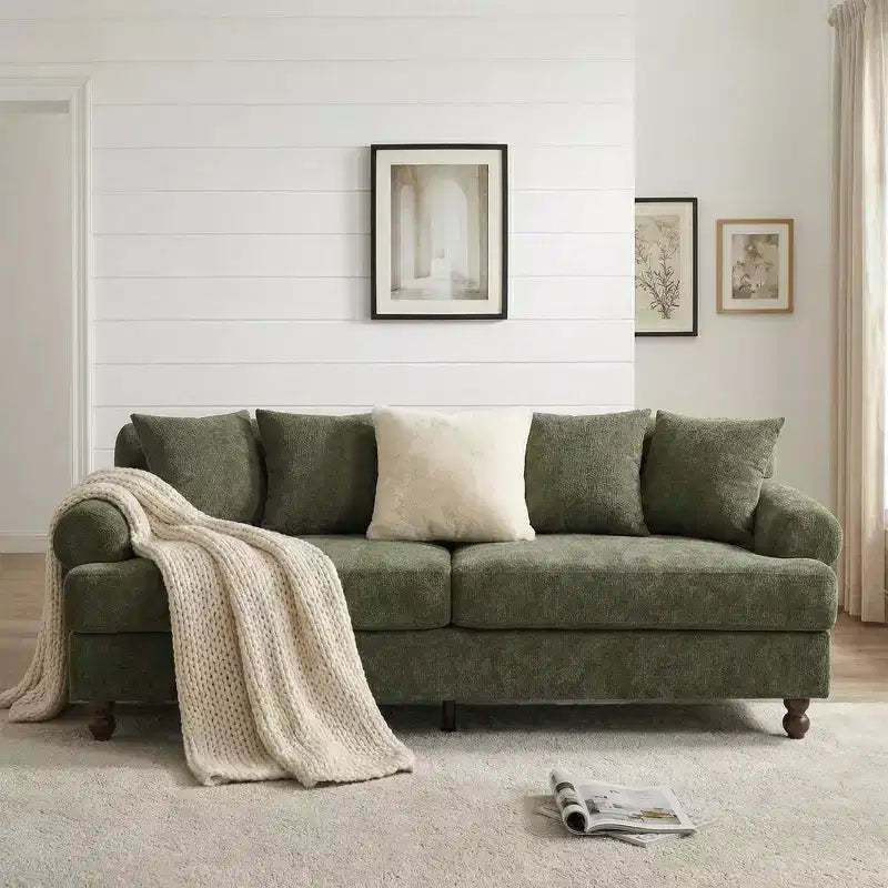 Christopher Knight Home Hassan Modern 81.5 3-Seater Wooden Chenille Upholstered Sofa with Throw Pillows